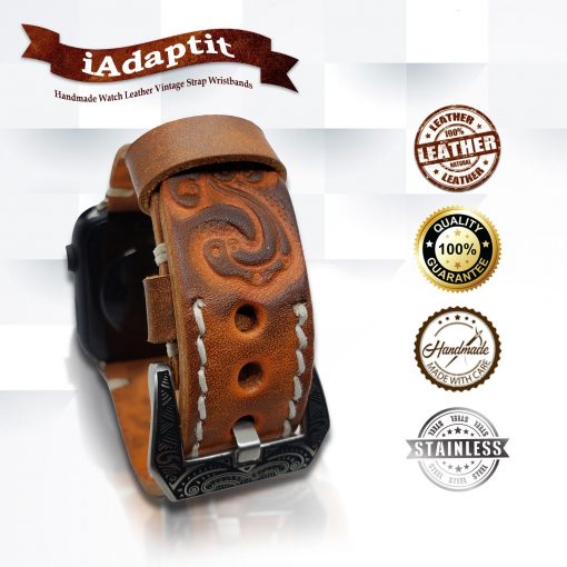 CARVED LEATHER BAND/STRAP FOR APPLE iWatch Series 5, 4, 3, 2, 1