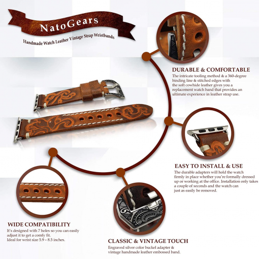 NatoGears Handmade Watch Leather Vintage Strap Bands