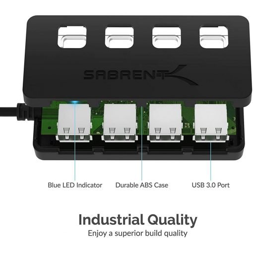 SABRENT 4-Port USB 3.0 Hub, Slim Data USB Hub with 2 ft Extended Cable, for Mac, XPS, PC, Flash Drive, Mobile HDD (HB-UM43)