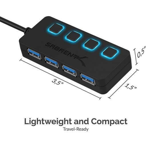 SABRENT 4-Port USB 3.0 Hub, Slim Data USB Hub with 2 ft Extended Cable, for Mac, XPS, PC, Flash Drive, Mobile HDD (HB-UM43)